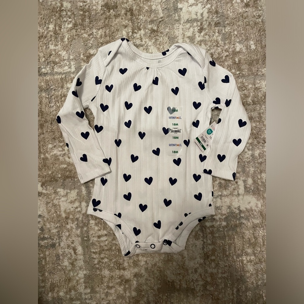 Garanimals White and Navy Heart Bodysuit size 18 months-NWT